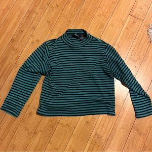 Vintage Liz Claiborne Sport mock turtleneck crop top | blue striped | medium